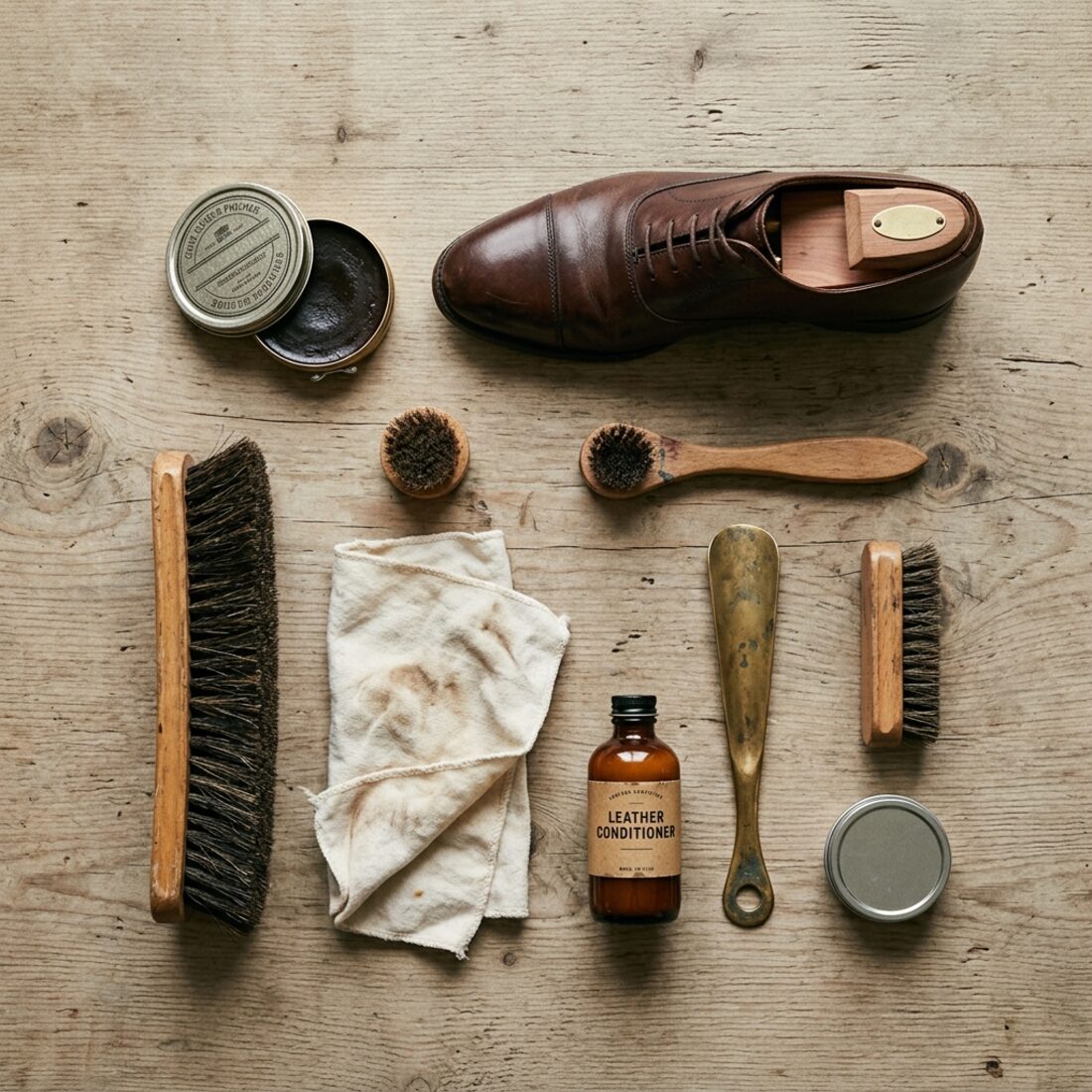 Leather shoes and care accessories
