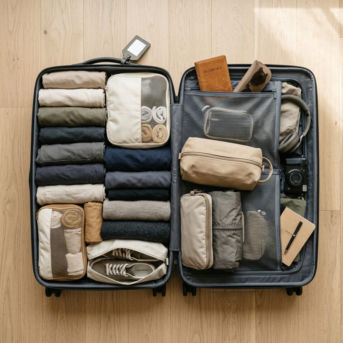 Travel wardrobe flat-lay